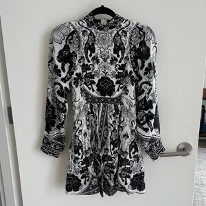 FARM Rio Monochrome Floral Long Sleeve Dress